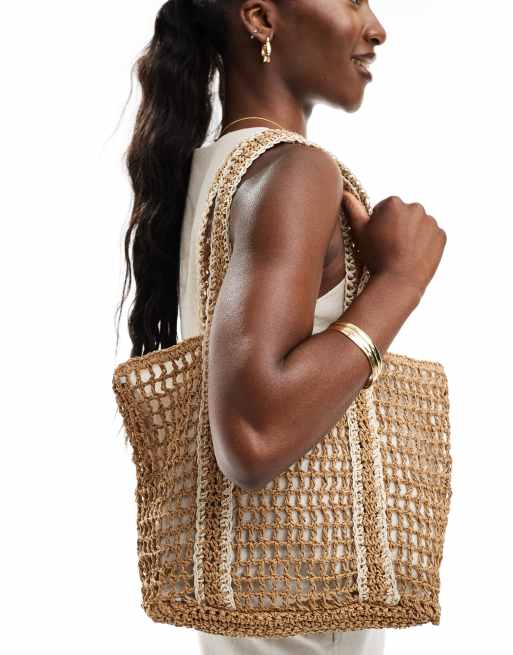 Pull&Bear – Torba typu tote z rattanu w kolorze naturalnym 