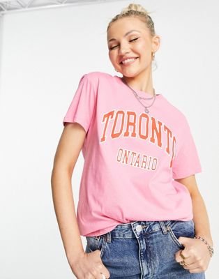 Pull&Bear Toronto slogan t-shirt in pink
