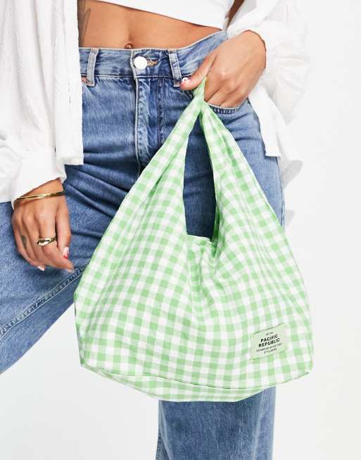 Pull&bear tote bag in green gingham ASOS
