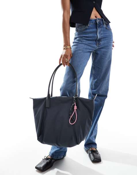 Pull&Bear tote bag with removable carabiner in grey - view 1