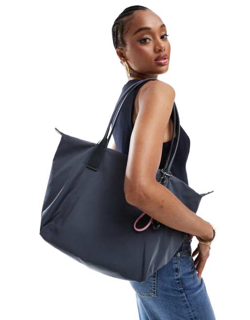 Pull&Bear tote bag with removable carabiner in grey | ASOS