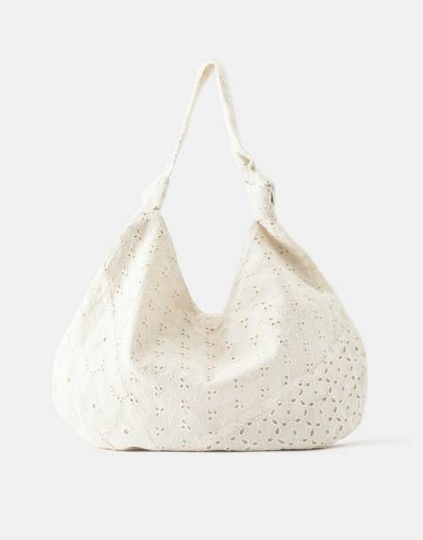 Pull&Bear tote tas met borduursel in ecru - view 1
