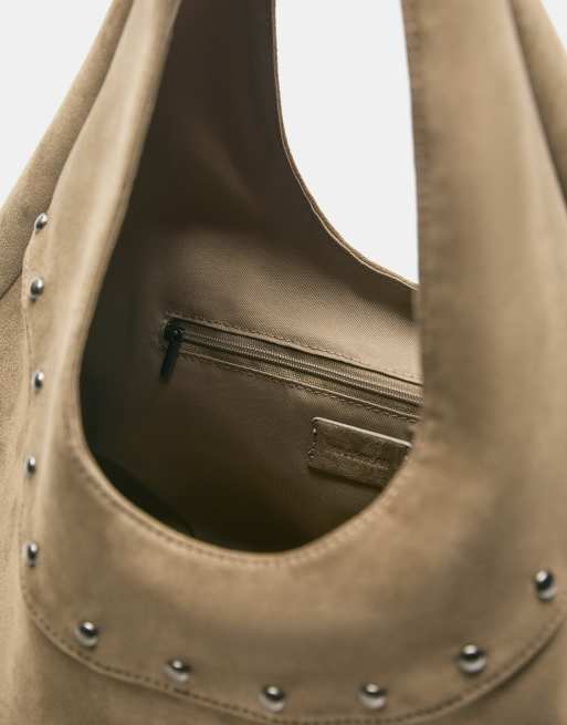 Pull&Bear - Tote tas met studs en gesp in zandkleur, 4 van 4