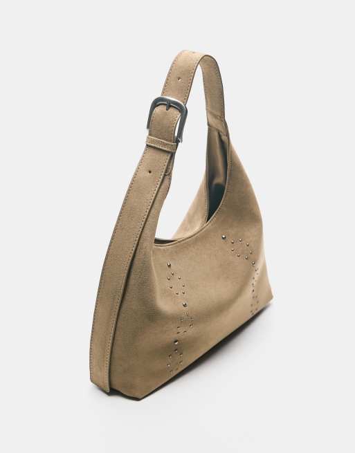 Pull&Bear - Tote tas met studs in bruin, 2 van 4