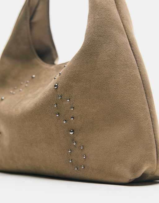 Pull&Bear - Tote tas met studs in bruin, 3 van 4