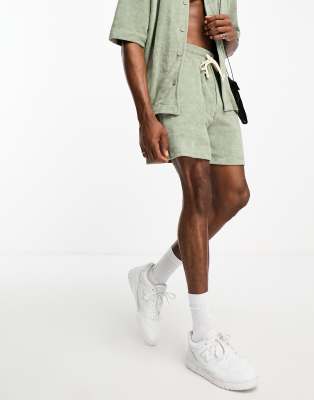 Pull&Bear towelling short co-ord in mint - ASOS Price Checker