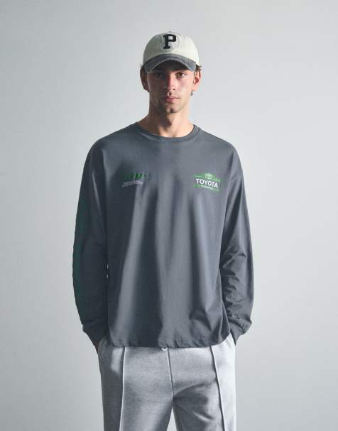 Pull&Bear Toyota celica long sleeve t-shirt in dark anthracite - view 1