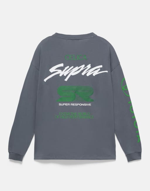 Pull&Bear Toyota celica long sleeve t-shirt in dark anthracite, 7 of 7
