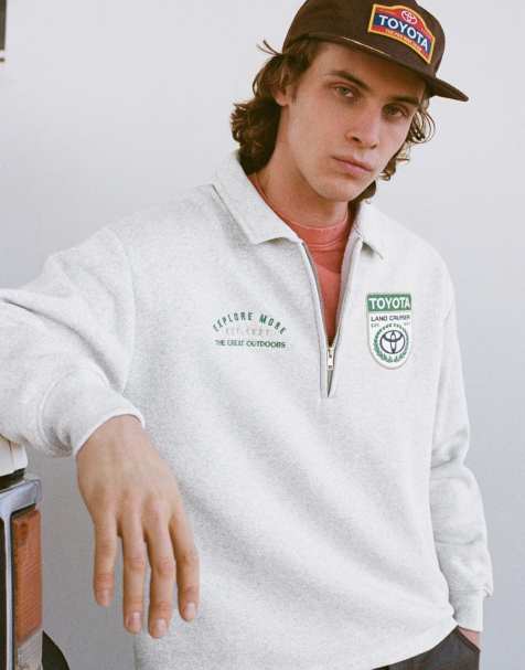 Pull&Bear – Toyota – Gråmelerad sweatshirt med kort dragkedja - view 1