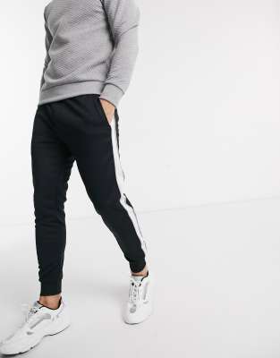 black joggers with side stripe