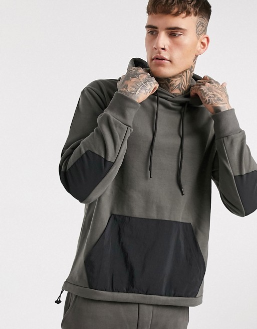 Pull&Bear tracksuit hoodie with contrast panels in grey