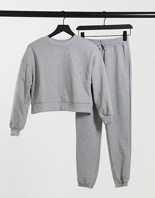 Pull&Bear tracksuit sweat and jogger set in grey