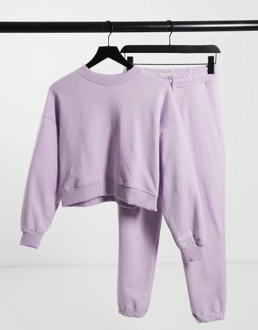 Pull Bear tracksuit sweat and jogger set in washed purple