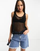 Pull&Bear – Kurzes Strick-Top in Ecru mit Racerback, Kombiteil