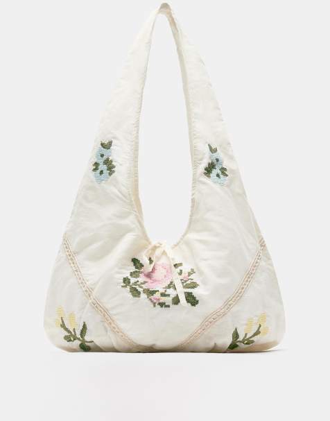 Pull&Bear – Tragetasche in Ecru mit Blumenmuster - view 1