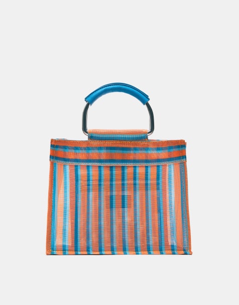 Pull&Bear – Tragetasche in Orange gestreift - view 1