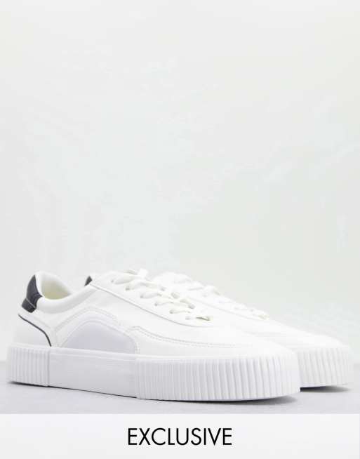Pull&Bear trainer in white with grey contrast Exclusive at ASOS