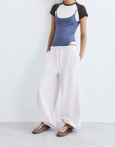 Pull&Bear - Trainingsbroek met wijde pijpen in gemêleerd grijs - view 1