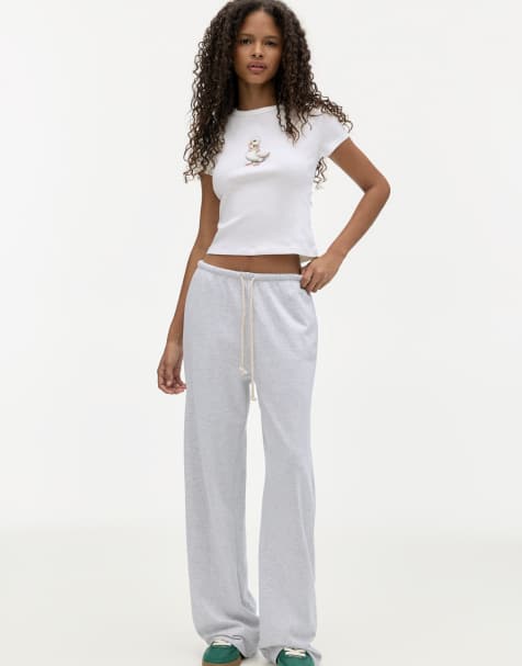 Pull&Bear - Trainingsbroek met wijde pijpen in grijs - view 1