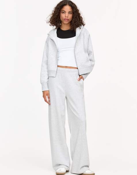 Pull&Bear – Trainingshose in Grau meliert mit geradem Schnitt - view 1
