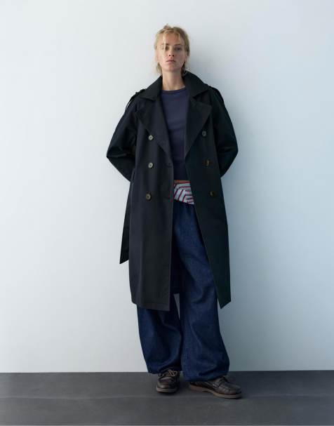 Pull&Bear - Trench-coat à taille ceinturée - Bleu - view 1