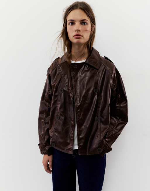 Pull&Bear trench-coat court chocolat, 4 de 7