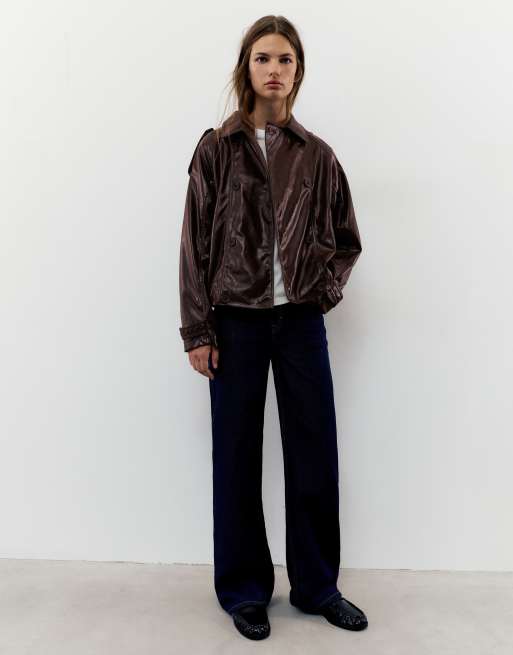Pull&Bear trench-coat court couleur chocolat, 2 de 7