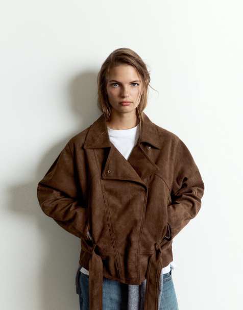 Pull&Bear trench-coat court en daim synthétique marron - view 1