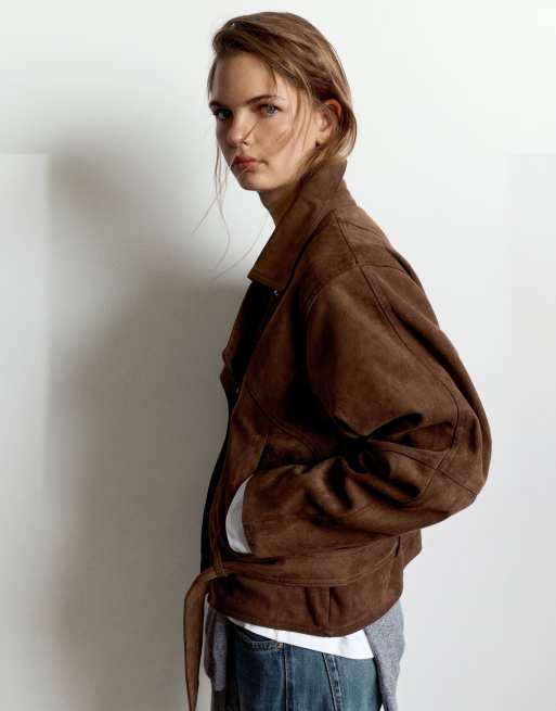 Pull&Bear - Trench-coat court en suédine - Marron, 4 de 7