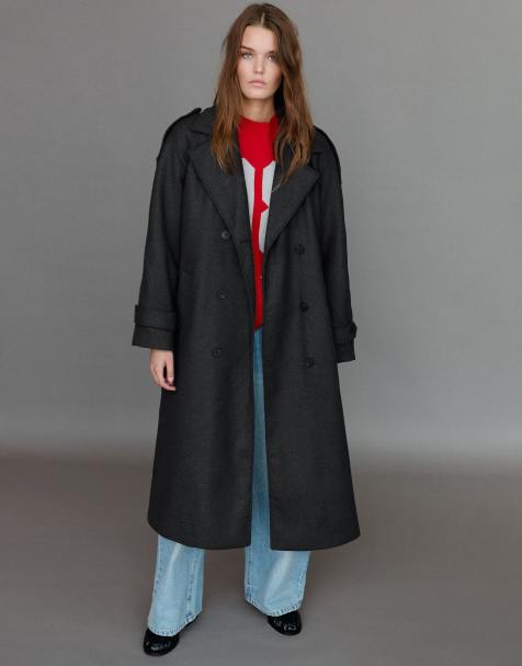 Pull&Bear trench-coat en laine avec ceinture gris - view 1