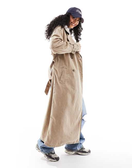 Pull Bear trench coat in acid wash beige ClassicfuncenterShops