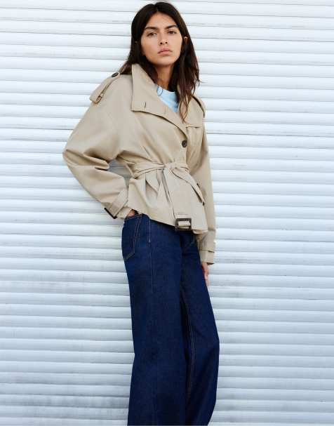 Pull&Bear - Trench corto beige con cintura - view 1