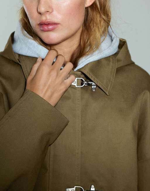 Pull&Bear trench corto con alamari in kaki, 3 di 7