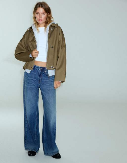 Pull&Bear trench corto con alamari in kaki, 4 di 7
