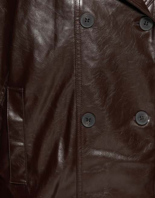 Pull&Bear trench corto effetto pelle color cioccolato, 7 di 7