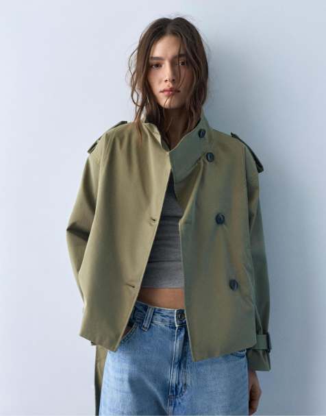 Pull&Bear - Trench corto kaki - view 1