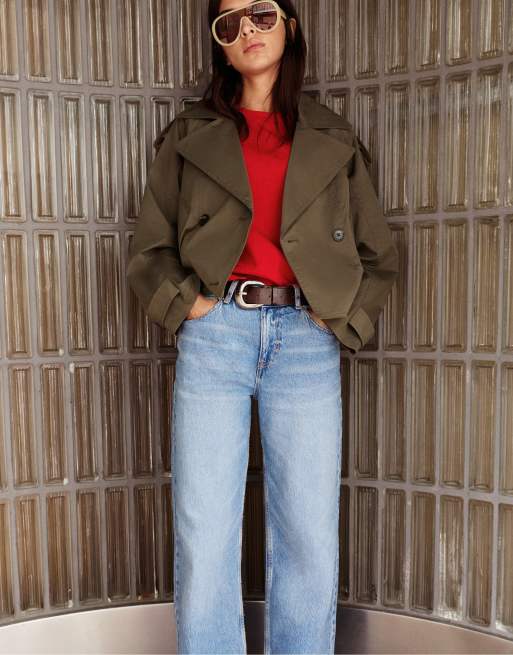 Pull&Bear - Trench taglio corto a palloncino kaki scuro