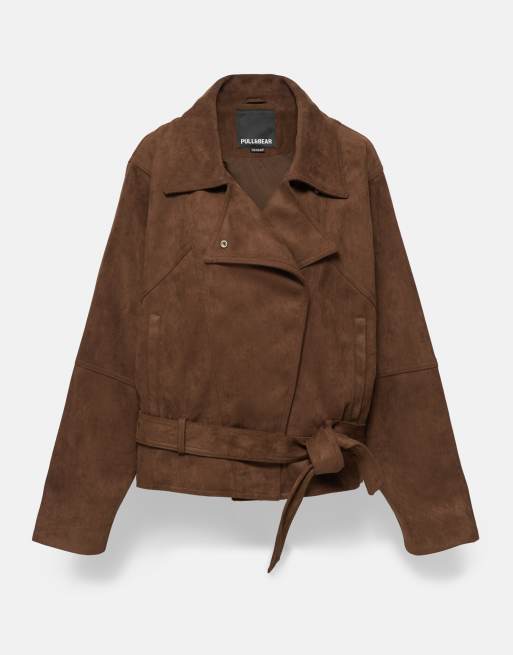 Pull&Bear trenchcoat i mockaimitation, kort modell, brun, 3 av 5