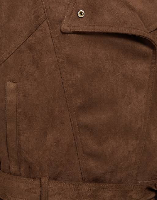 Pull&Bear trenchcoat i mockaimitation, kort modell, brun, 5 av 5
