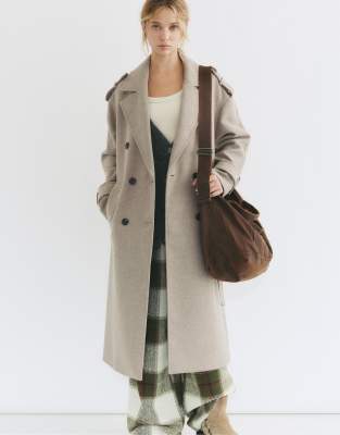 Pull & Bear - Trenchcoat in Beige mit Bindegürtel-Neutral