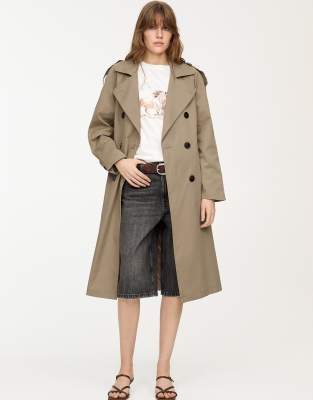 Pull & Bear - Trenchcoat in Sand mit Bindegürtel-Neutral