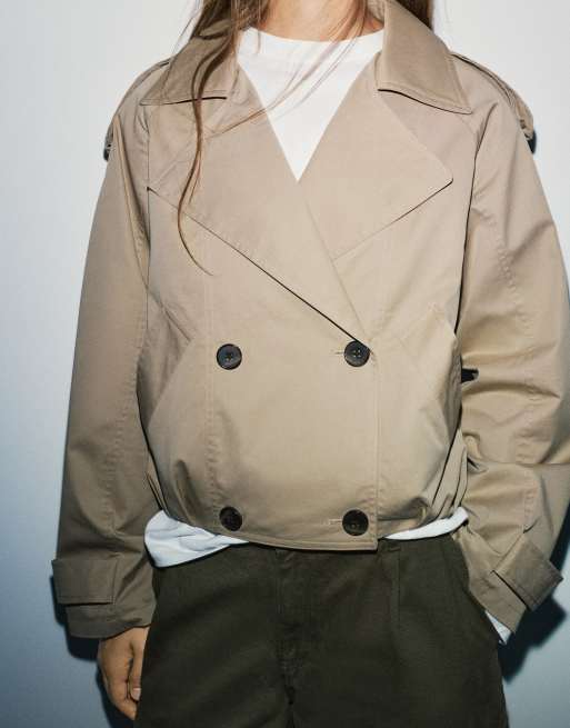 Pull&Bear trenchcoat med ballongpassform i sand, 4 av 7
