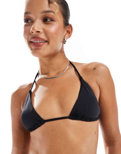 Pull&Bear triangle bikini top in black