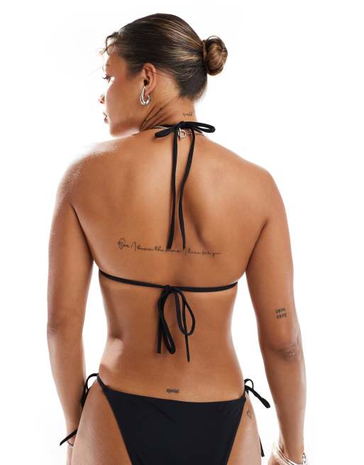 Pull&Bear triangle bikini top in black
