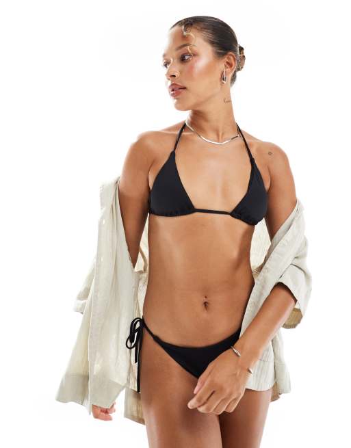 Pull&Bear triangle bikini top in black