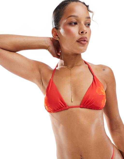 Pull&Bear triangle bikini top in red floral