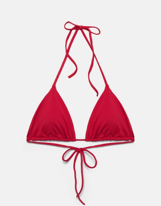 Pull&Bear Triangle bikini top in red, 2 of 3