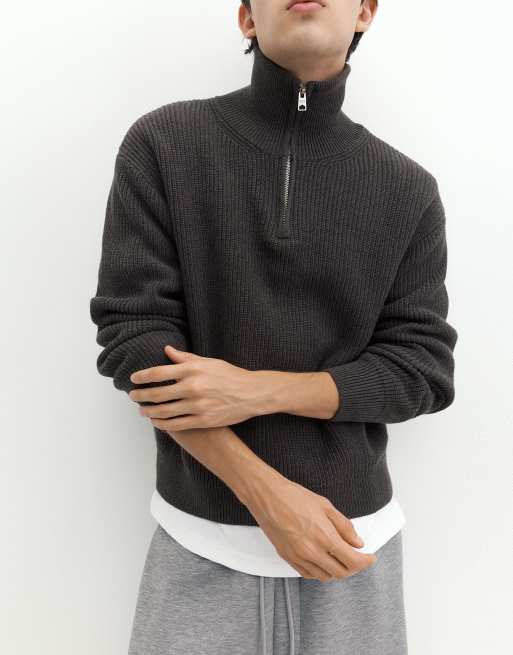 Pull&Bear tröja med halv dragkedja i marinblått, 3 av 7