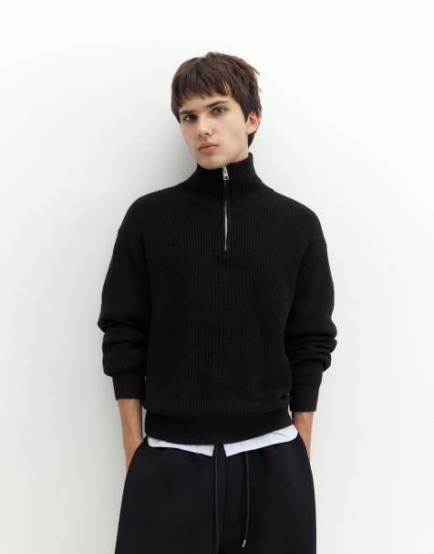 Pull&Bear tröja med halv dragkedja i svart - view 1