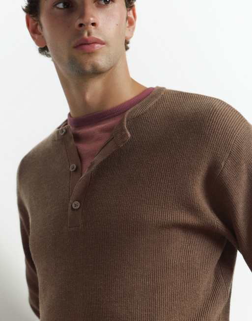Pull&Bear tröja med henley-ringning i chokladbrun, 3 av 7